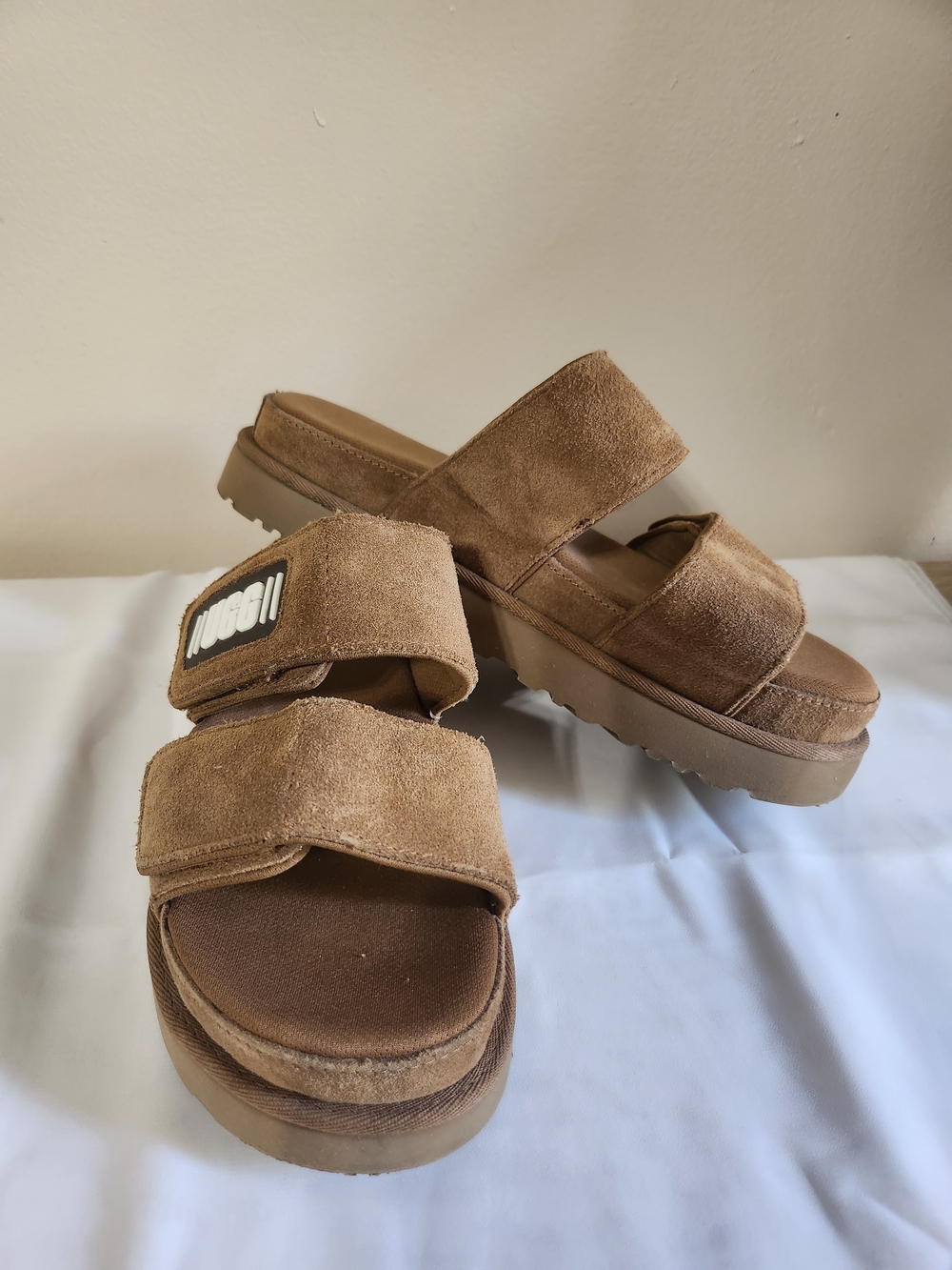 UGG Brown Suede Double-Strap Platform Sandals